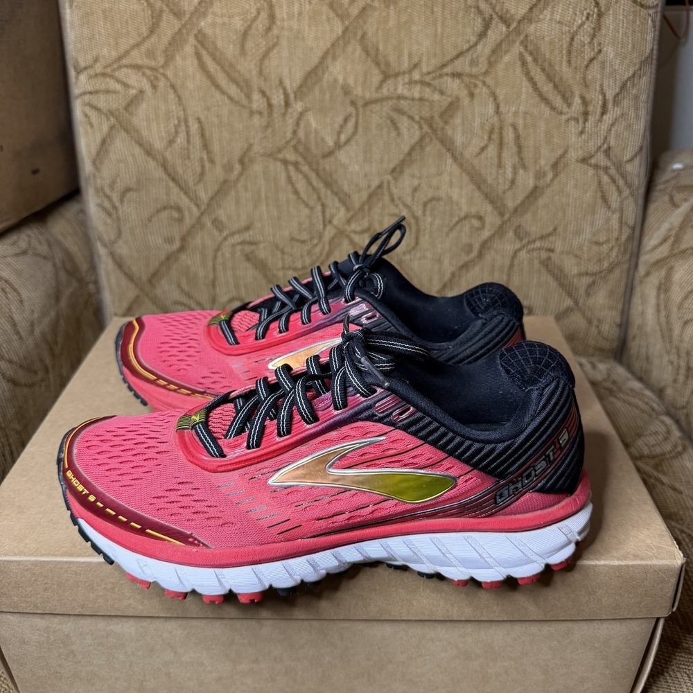 Brooks Ghost 9 Women's Size 7.5 Running Shoes Pink Red Black 1202251B661